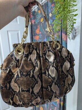 Cynthia Rowley Snake-Print Metallic Satchel Handbag - Brown/Black